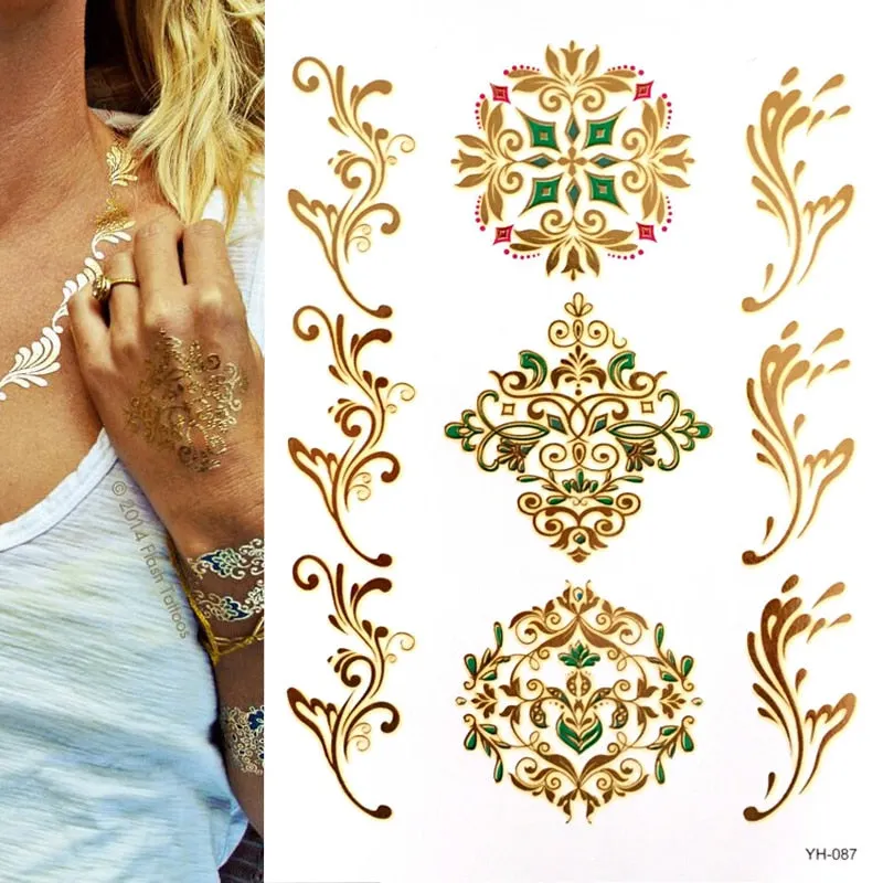 Temporary Tattoos Gold Silver Metallic Tattoo Arm Body Tattoo Cool Bracelet Style Girl DIY Golden Flash Tattoos