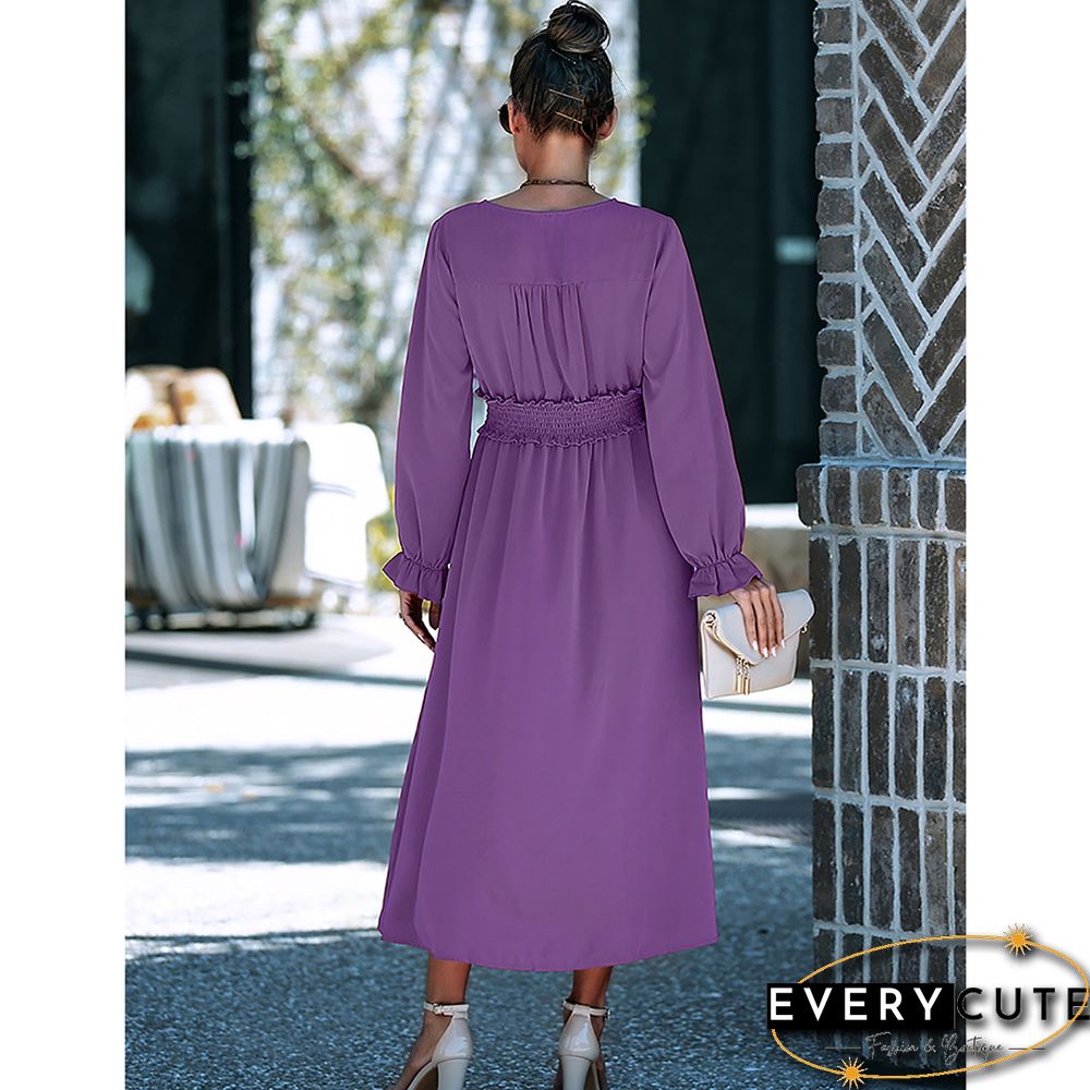 Purple Solid Smocked Waist Swing Maxi Dress