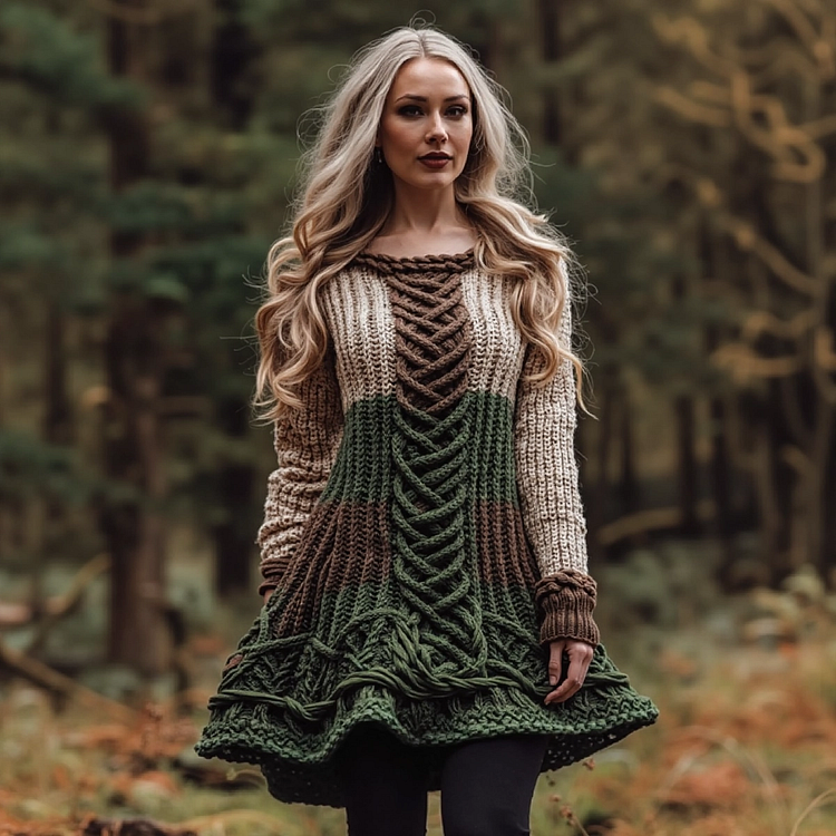 Women's Irish Celtic Knot Gradient Knit Sweater Dress