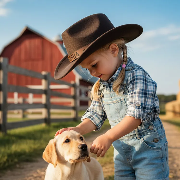 Kids Cowboy Hat Personalized Cowboy Hat For Toddler Boys Girls, Western Hat With Hatband For Kids Men Women, Custom Leather Patch Baby Cowgirl Hat, Perfect For Family Vacations And Western Themed Birthday Parties