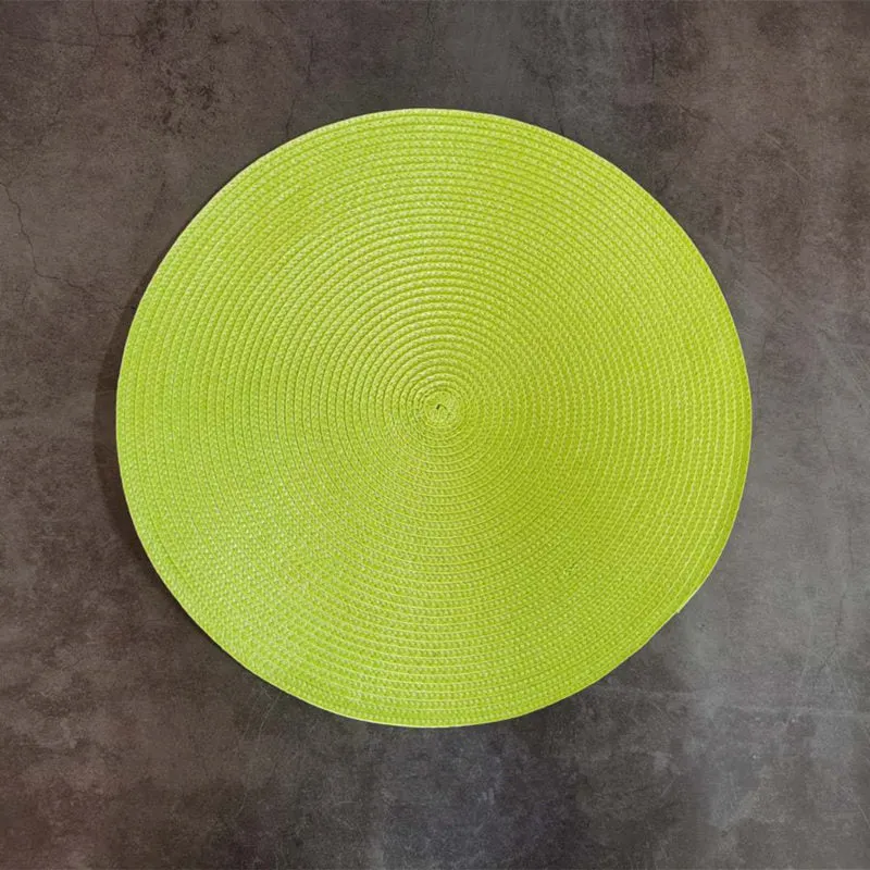 1pc Round Woven Placemats PP Waterproof Dining Table Mat Non-Slip Napkin Disc Bowl Pads Drink Cup Coasters Kitchen Decoration
