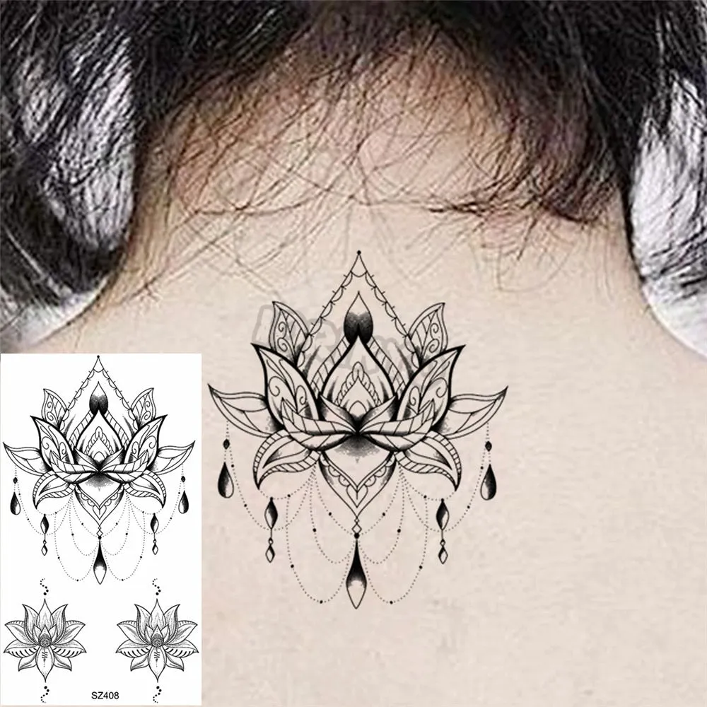 Black Dandelion With Creative Tattoos For Women Men Realistic Sea Wave Mountain Lavender Fake Tattoo Sticker Arm Leg Tatoos 3D