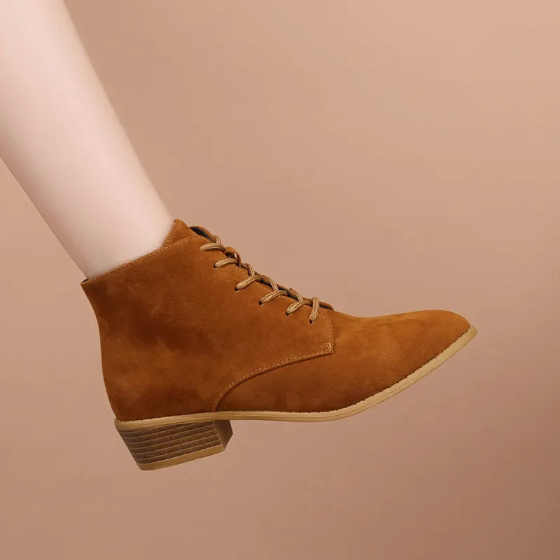 Breakj Breakj Female Boots 2024 Autumn And Winter British Wind Small Short Boots Solid Color Velvet Headtips With Square And Martin Boots