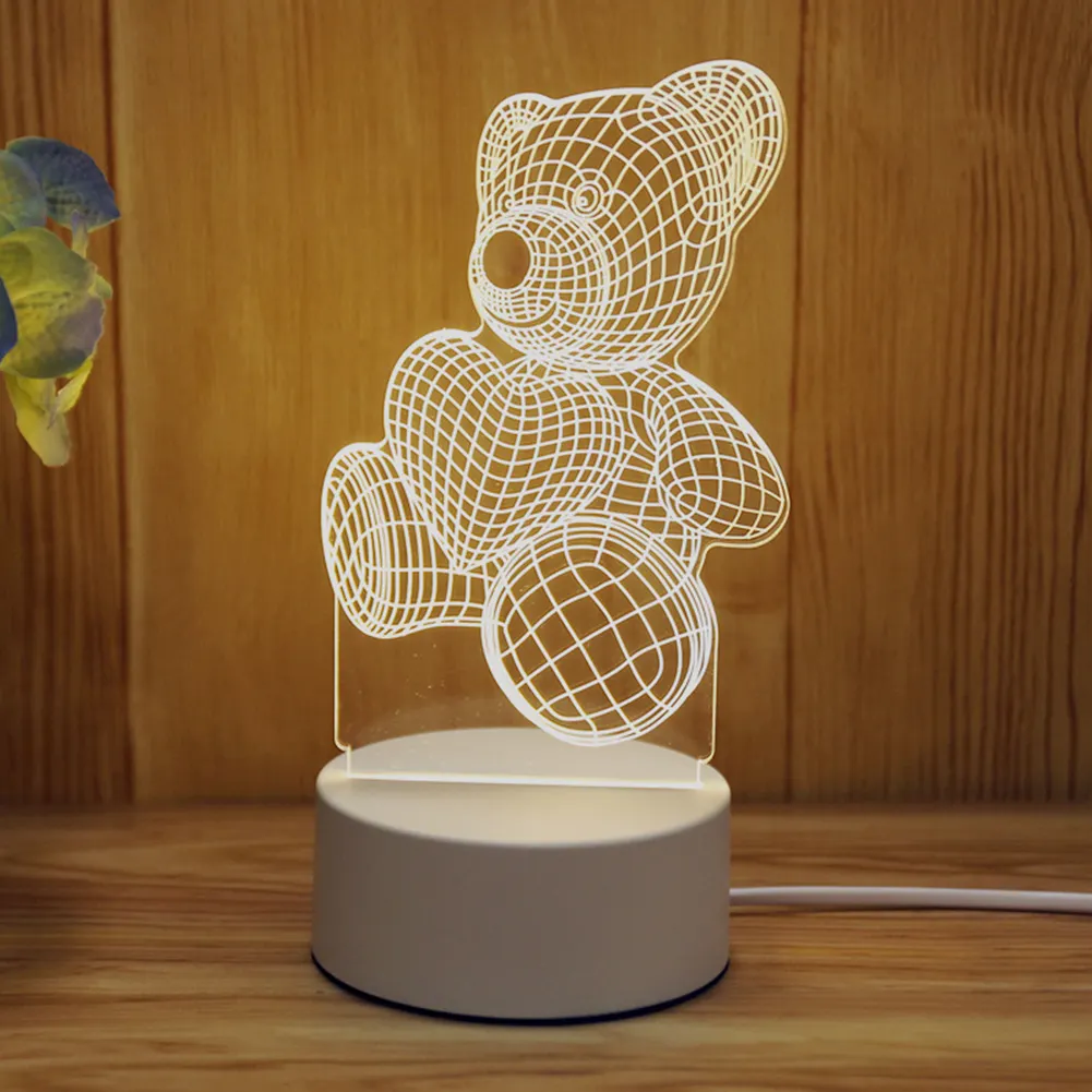 USB 3D LED Bedside Night Light Romantic Love Acrylic Desktop Table Lamp (A)