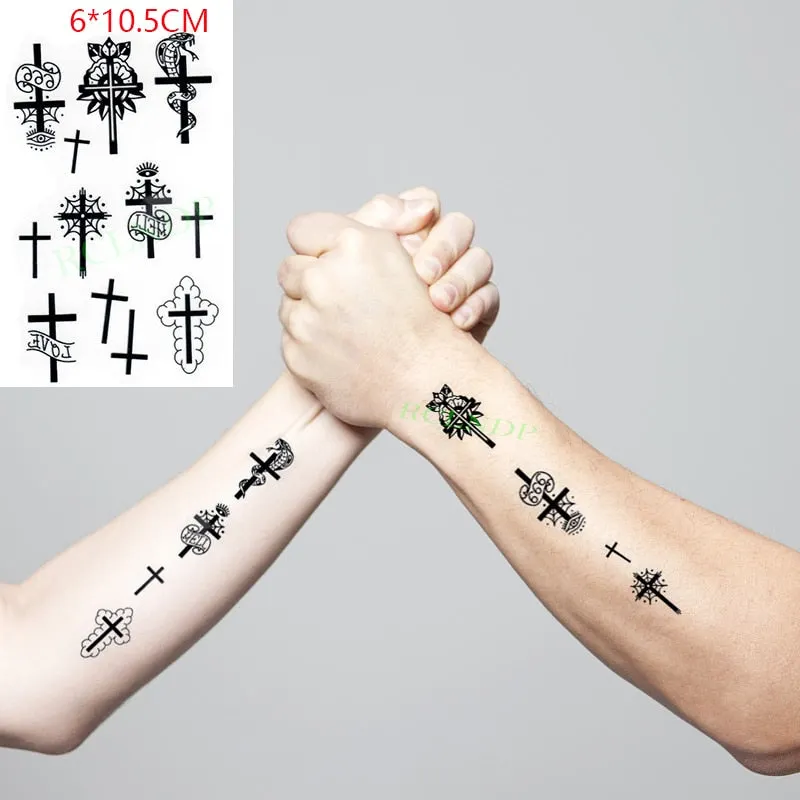 Waterproof Temporary Tattoo Sticker Small Cross Rose Flower on Finger Neck Hand Flash Tatoo Fake Tatto for Girl Women Men