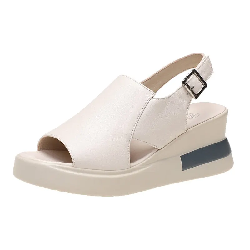 Slope Heel Slippers Female Summer New Style Female Summer Fashion Thick-soled Sandals Leather Slope High-heeled Sandals