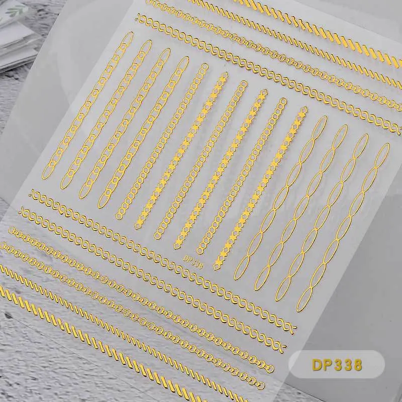 Nail Stickers Embossed 3D Elegant Golden Chain Zipper Designs Water Nail Decals Decoration Tips For Beauty Salons-Nail Inspo