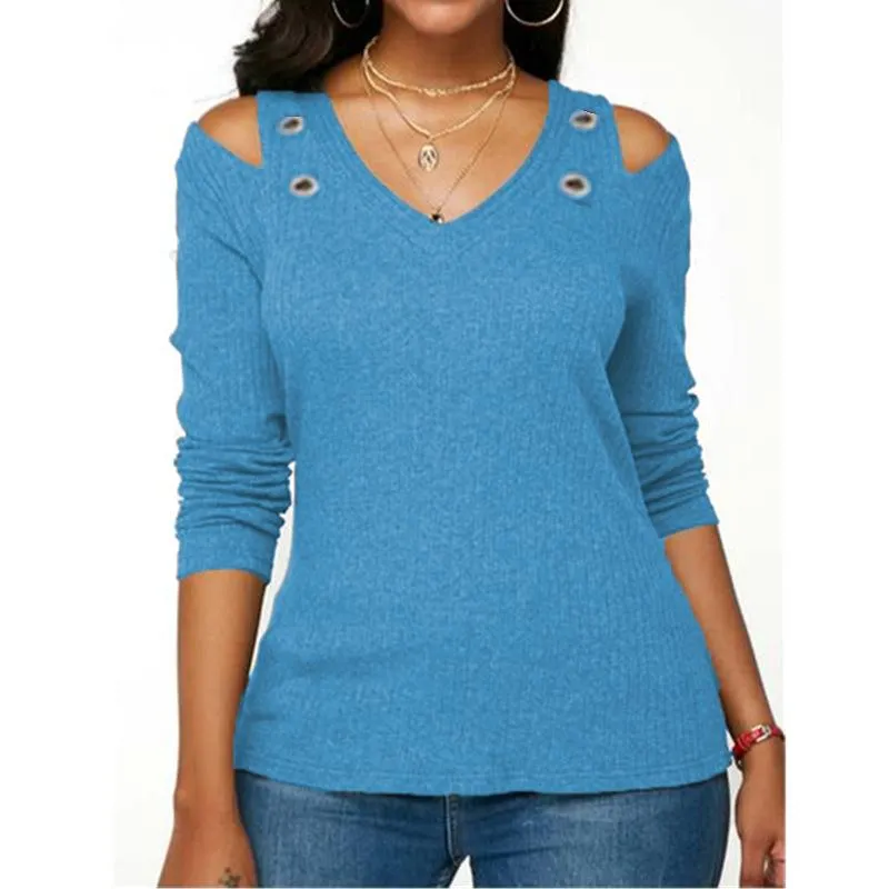 V-Neck Strapless Long-Sleeved T-Shirt Sweater