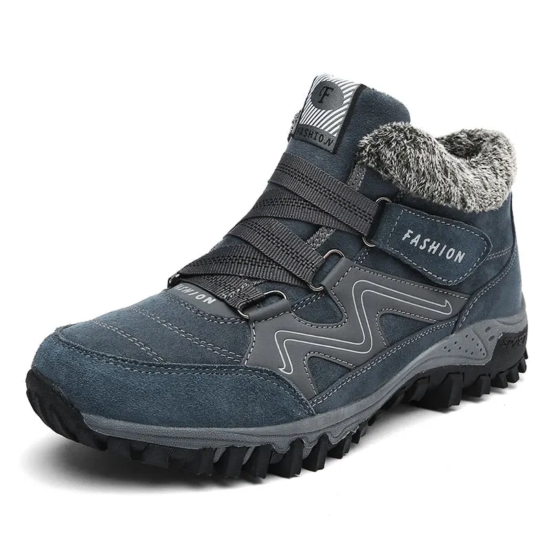 LUFUMA Winter Men Boots with Fur 2022 Warm Leather Snow Boots Men Winter Work Casual Shoes Sneakers High Top Rubber Ankle Boots
