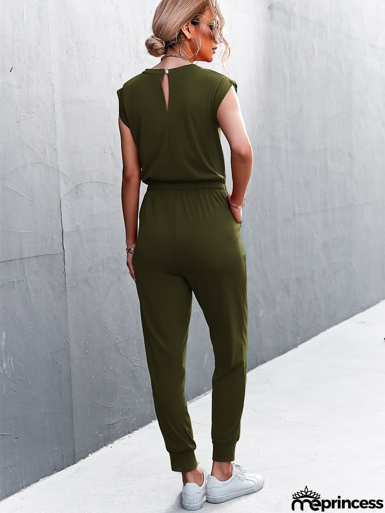 Round Neck Cap Sleeve Jumpsuit