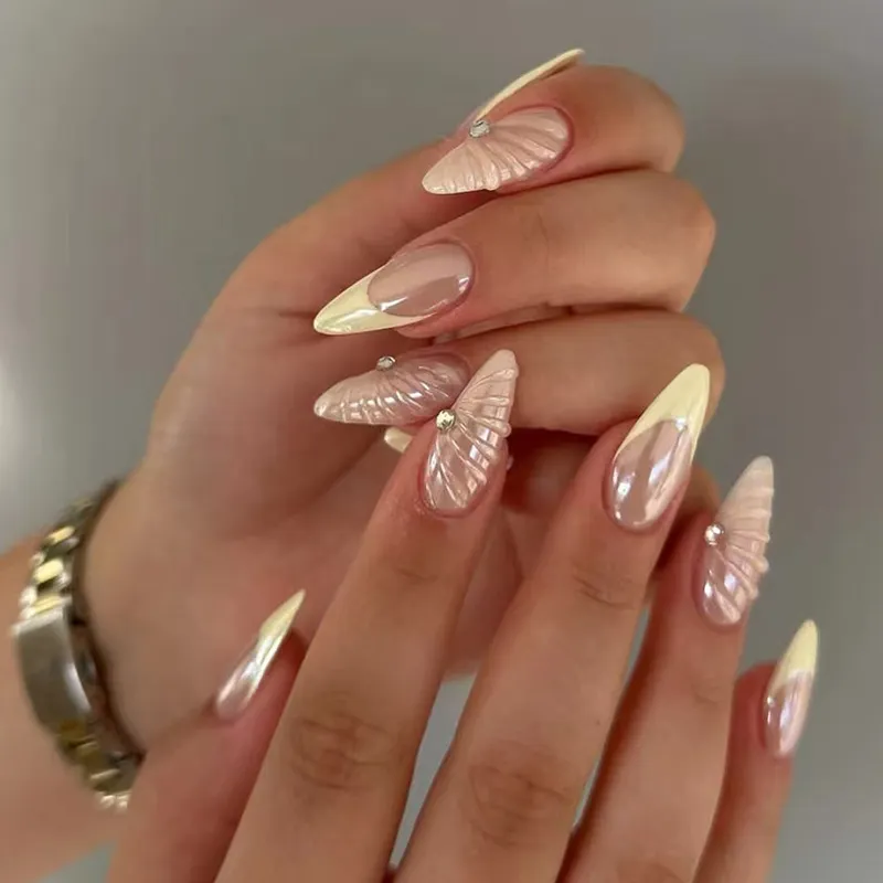 Churchf Churchf Nail Patch Can Be Removed Nail Stereo Shell Line Wear Nail Yellow French Nail Diamond