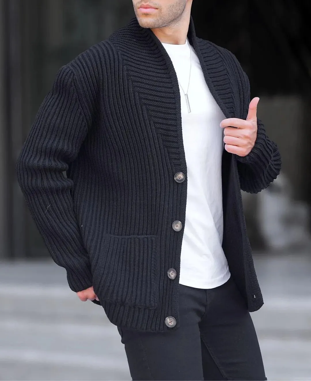 Brownm Brownm Men's New Cardigan Sweater Autumn And Winter Men's Long Sleeve Knit Sweater Men's Coat