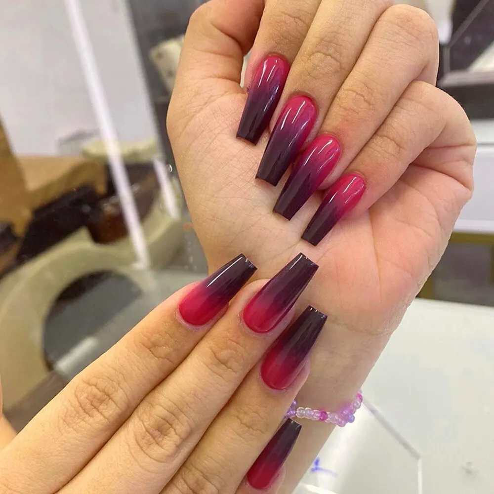 24Pcs Detachable False Nails Long Ballerina Artificial Fake Nails Full Cover Jelly Red Coffin Nail Tips DIY Manicure Tool-Nail Inspo