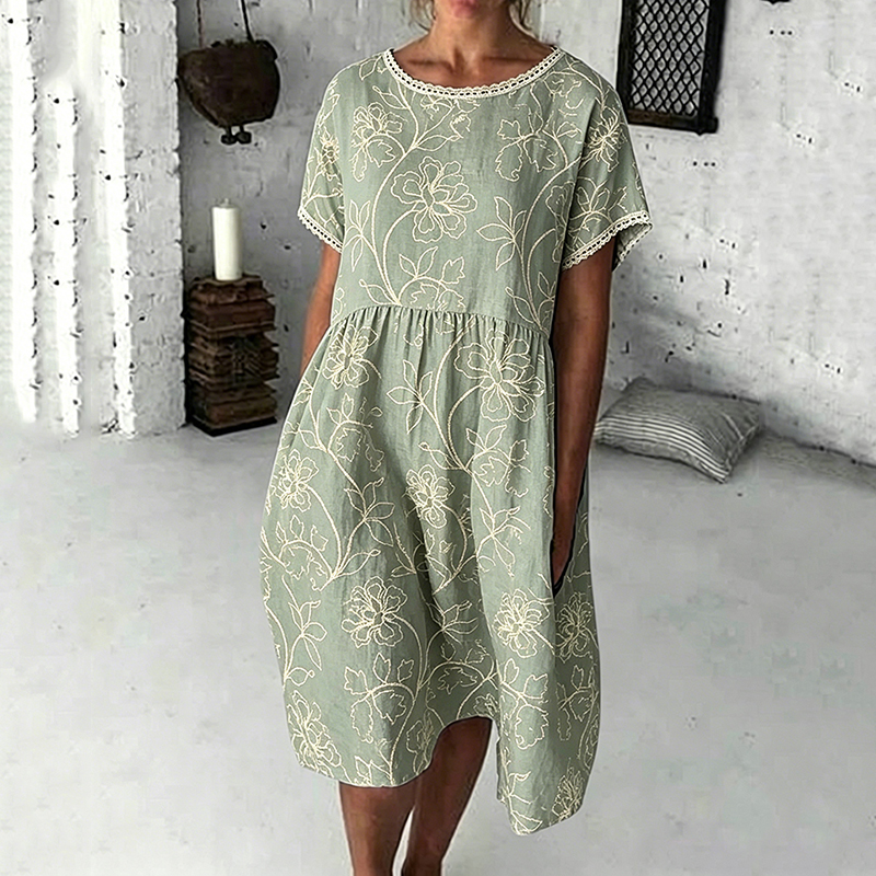Women's Vintage Floral Art Comfy Linen Mini Dress