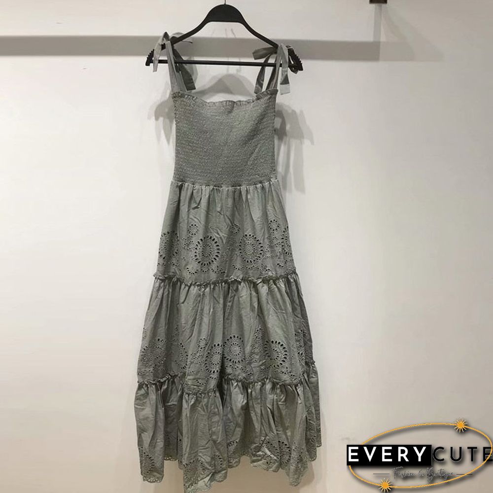 Spring Summer Women Sexy Hollow Backless Sling Midi Party Dress Fashion Patchwork Embroidery Boho Dresses Ladies Vestidos