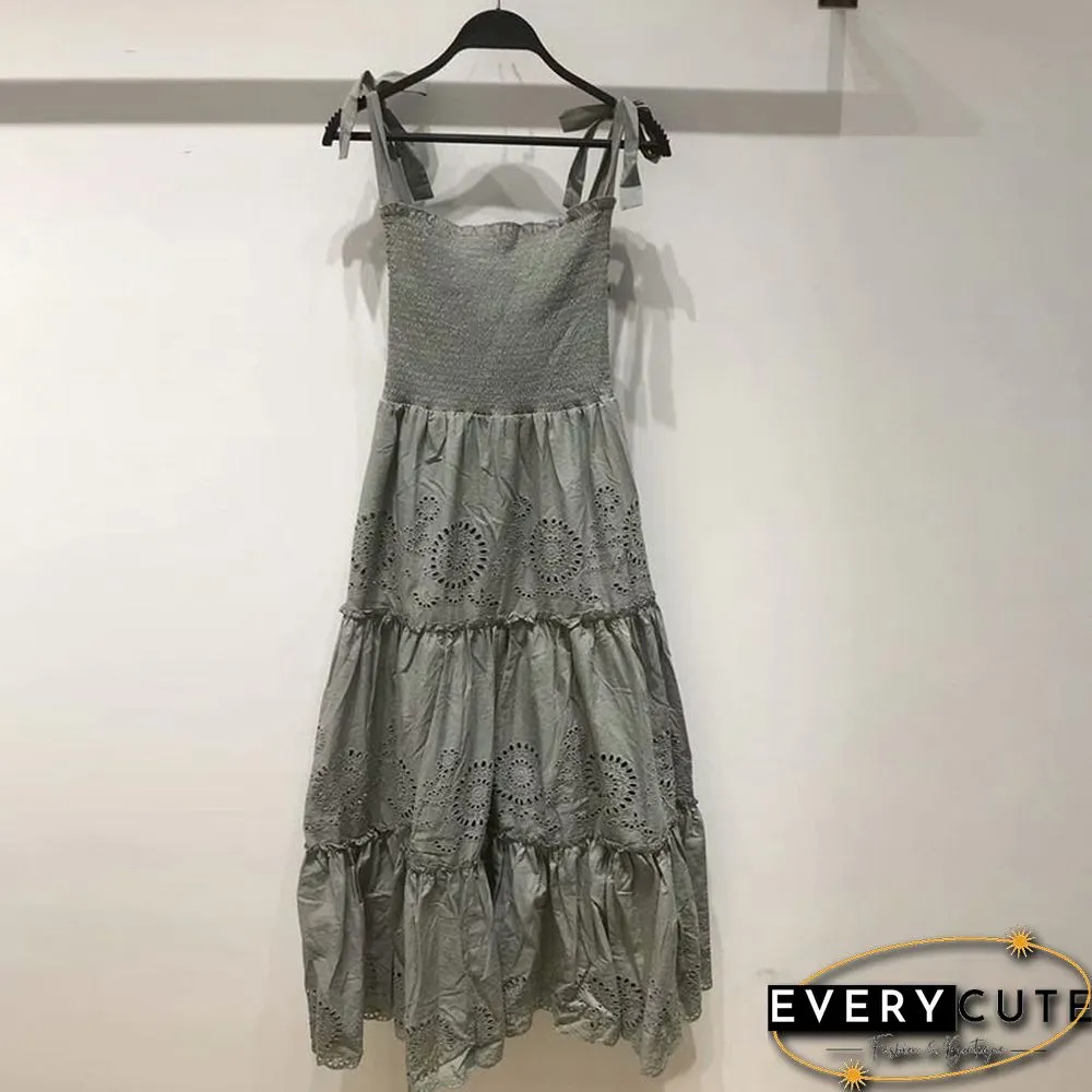 Spring Summer Women Sexy Hollow Backless Sling Midi Party Dress Fashion Patchwork Embroidery Boho Dresses Ladies Vestidos