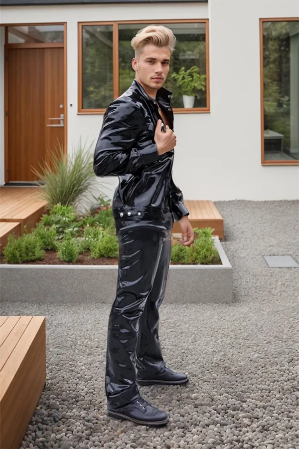 Men's Black Latex Jacket Long-Sleeved