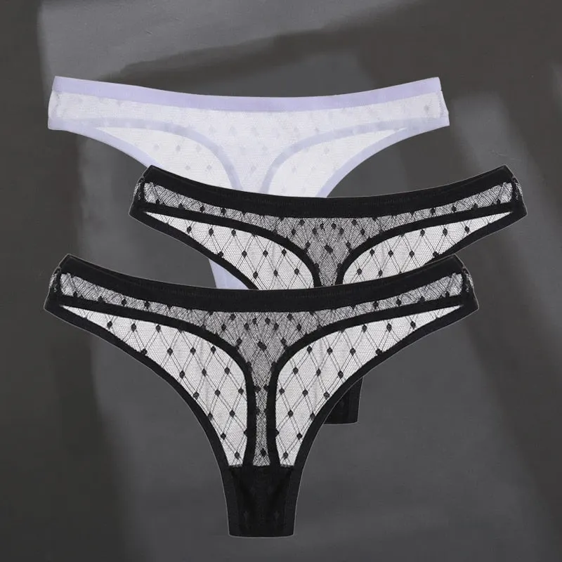 3PCS/Set Women's Panties Sexy G-String Perspective Woman Thong Low-waist Underpants Hollow Out T-back Female Underwear Lingerie