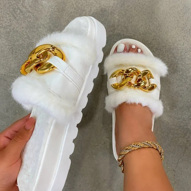 Fashion Autumn Winter New Women Flat Platform Short Plush Flip Flops Slippers Shoes Woman Lady Sexy Furry Sandals Slippers Shoes