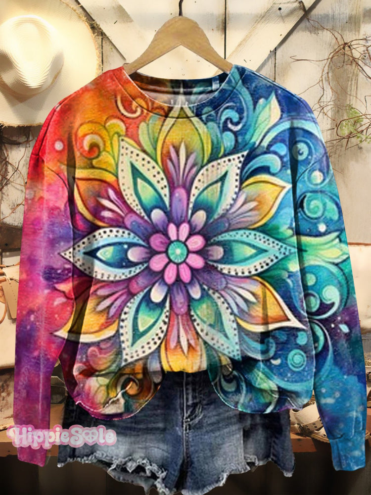Women&rsquo;s Watercolor Mandala Floral Prints Casual Sweatshirt Multicolor / S