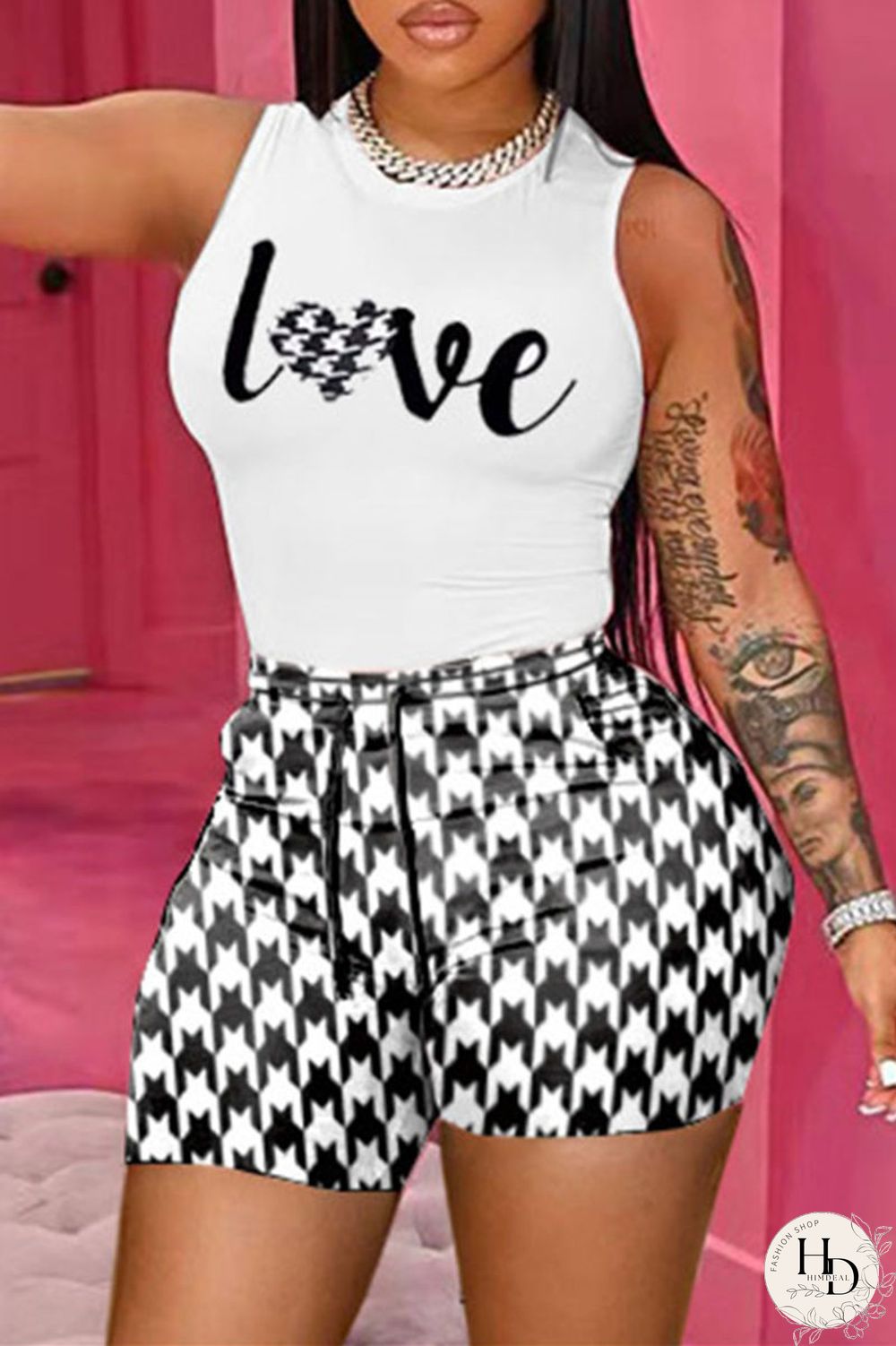Yellow Fashion Casual Print Basic O Neck Sleeveless Two Pieces