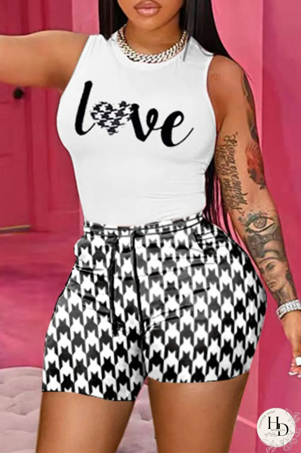 Yellow Fashion Casual Print Basic O Neck Sleeveless Two Pieces