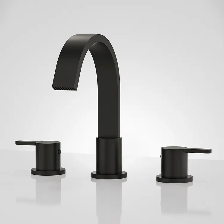 EVERSTEIN Dual Handles Widespread Waterfall Bathroom Basin Faucet 7.95'' H, Matte Black 