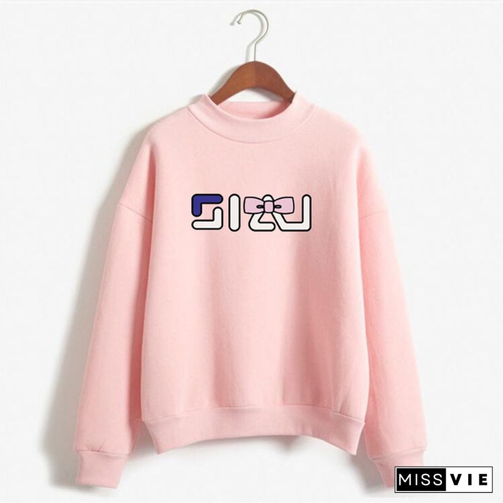 Women's Fashion Print Short Casual Pullover Loose Middle Collar Sweater