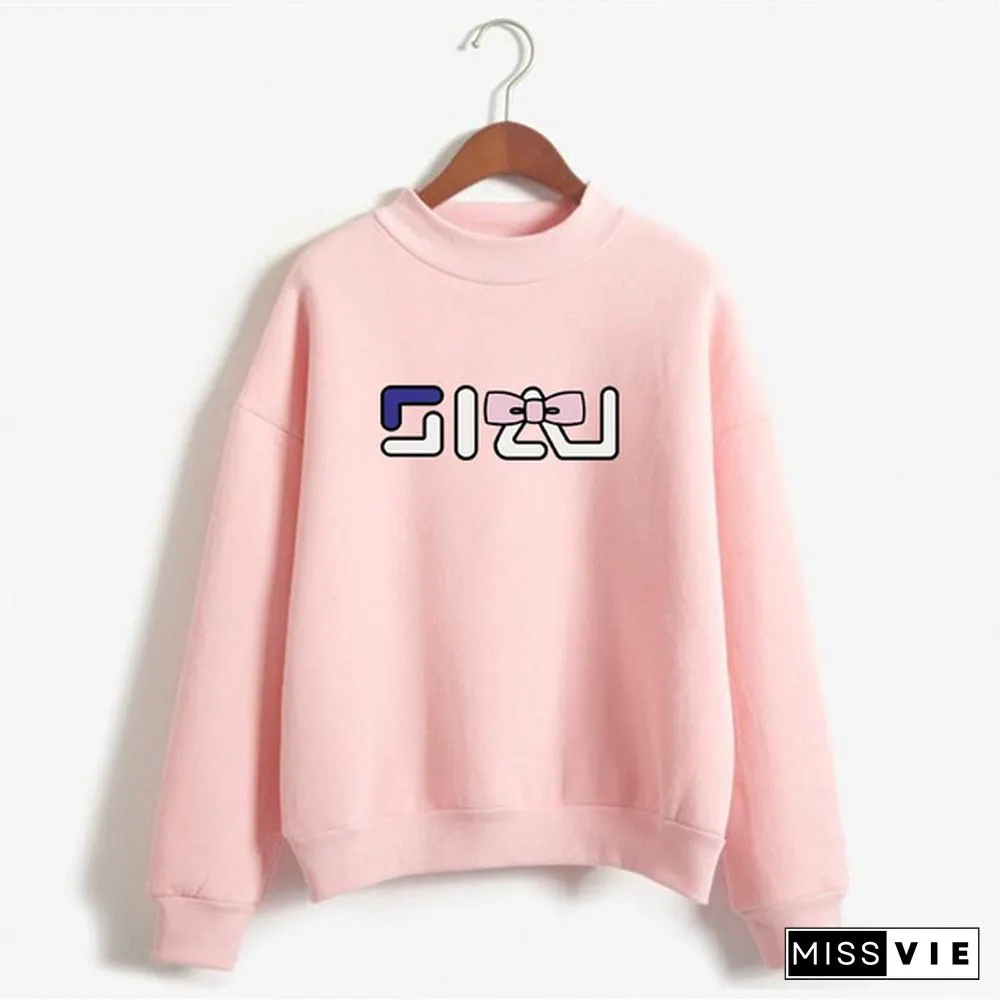 Women's Fashion Print Short Casual Pullover Loose Middle Collar Sweater