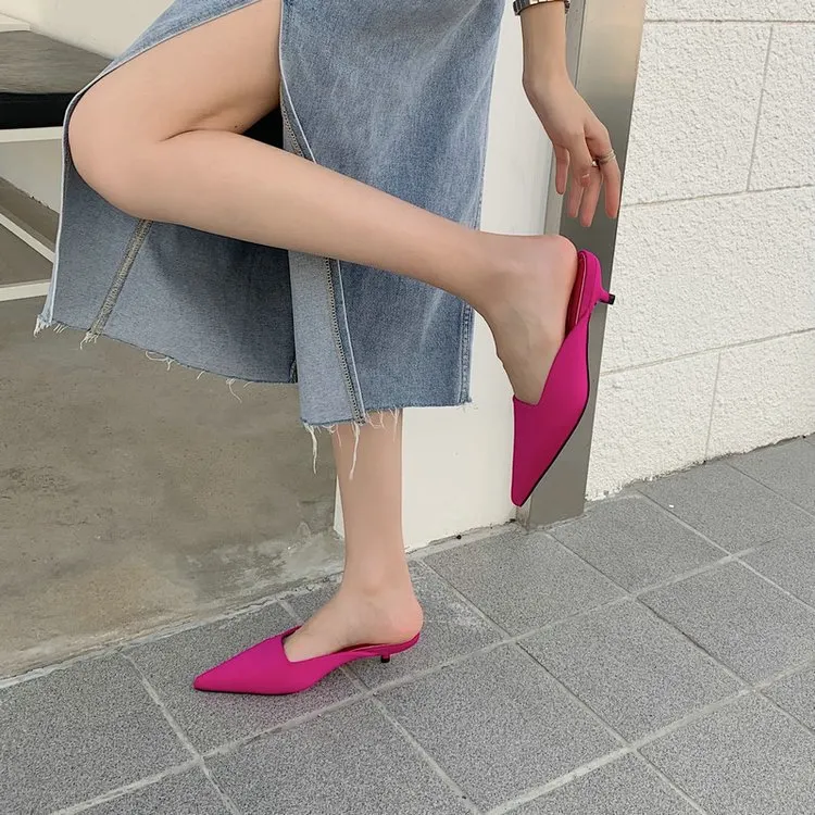 Churchf Churchf Half Slippers Female Summer New Style 2023 Thin Heel Pointed Lazy People Wear Low Heel Set Foot Muller Shoes Cool Drag Female