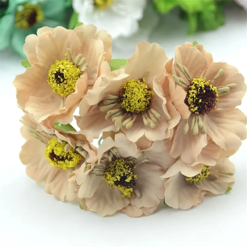 6pcs/lot Real Touch Hight Small Grade Artificial Poppy Bouquet Wedding Silk Rose Flowers For DIY Wedding Wreath Decoration
