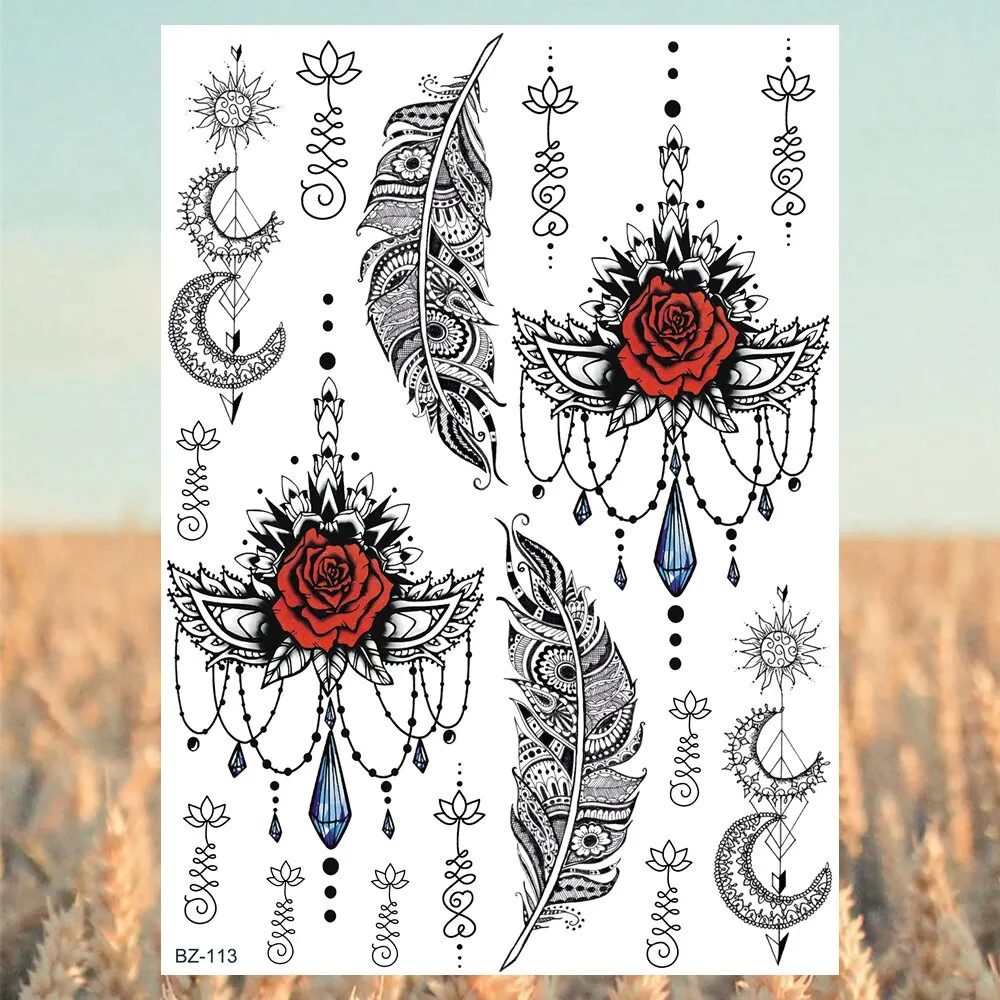 Sdrawing Halloween Skeleton Skull Vampire Temporary Tattoos For Women Adult Rose Flower Fake Tattoo Body Art Leg Arm Tatoo