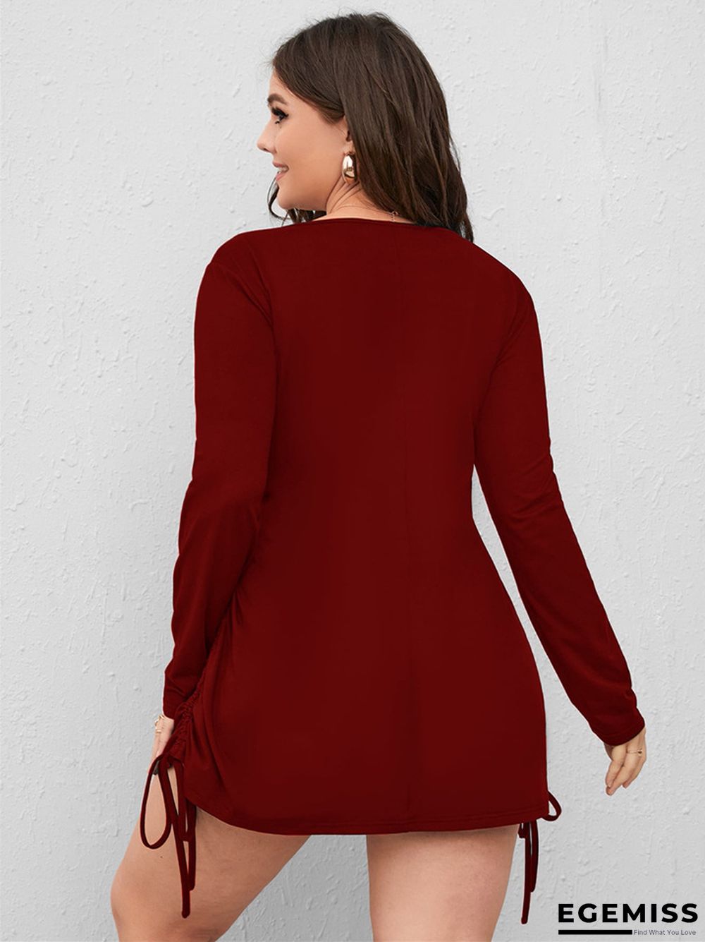 Large Dress Side Drawstring Long Sleeve V-neck Skirt | EGEMISS