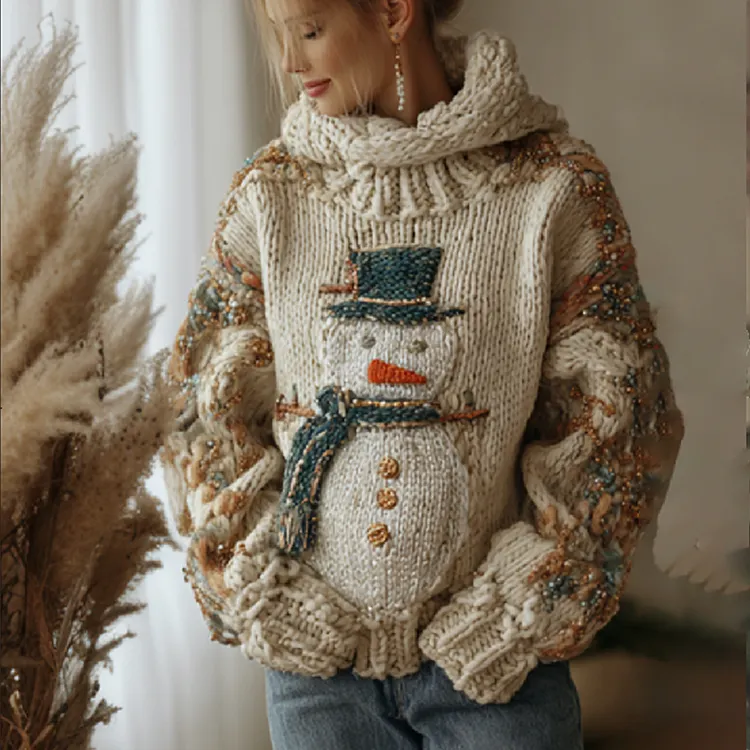 Women's Vintage Christmas Snowman Limited Edition Hooded Sweater