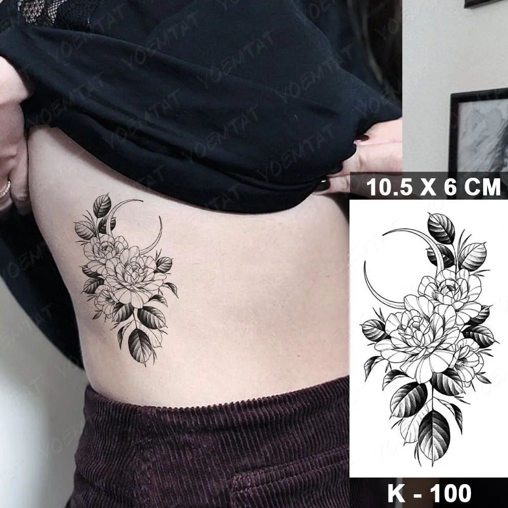 Waterproof Temporary Tattoo Sticker Black Point Line Sunflower Geometric Rose Flash Tatoo Fake Tatto For Body Art Women Men