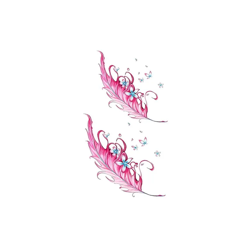 Fashion Women Temporary Tattoo Sticker Pink Feathers Tatto Transfer Flower Design Tattoos Girl Belly Body Art Sexy Fake Tatoo