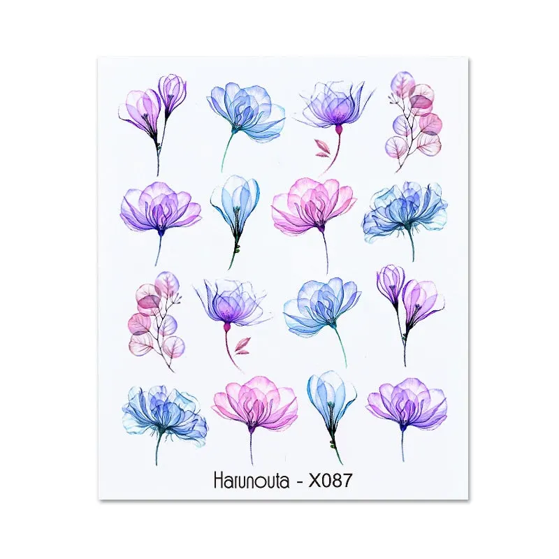 Harunouta Water Decals Ink Blooming Flower Leaves Transfer Nail Stickers Butterfly Love Heart Design Slider Watermark Decoration-Nail Inspo