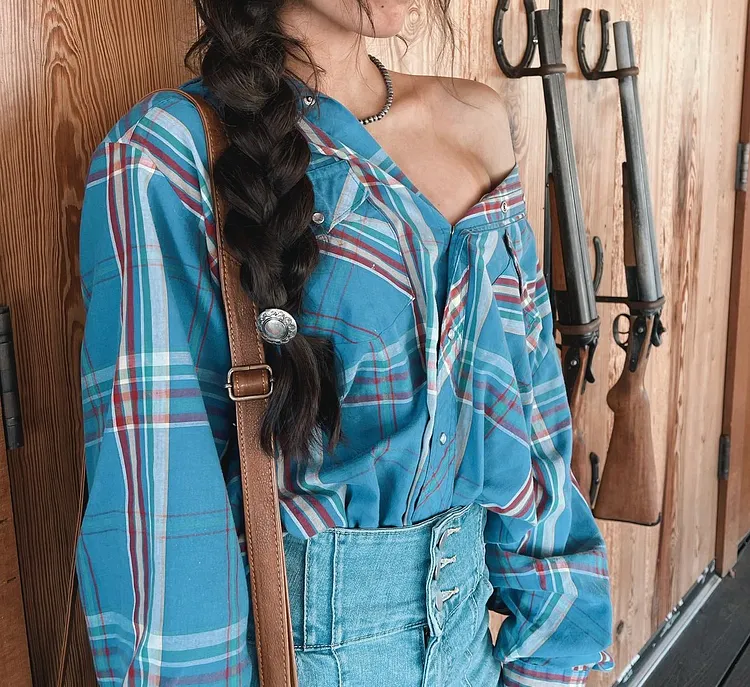 Cowgirls Vintage Striped Button-Up Blue Shirt