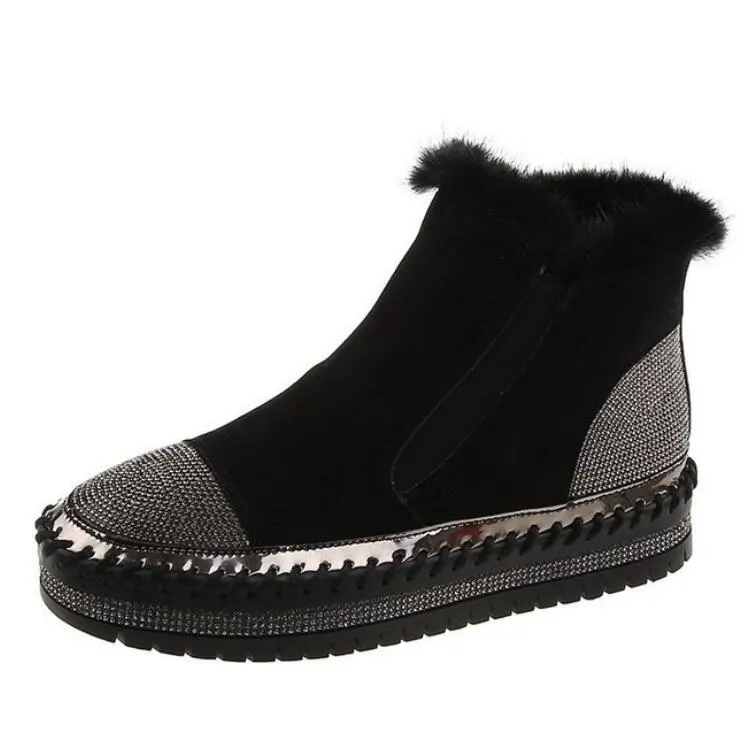 Women Ankle Boots Flats Wedges Shoes Woman Vintage Winter Warm Autumn Slip on Shoe Chaussures Femme Zapatos Mujer Sapato