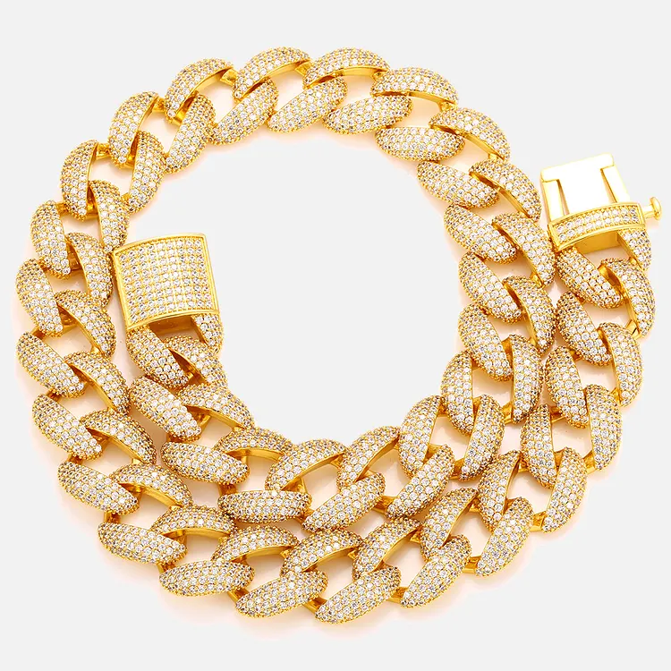 Iced Out Buckle Cuban Chains Link Bracelets 18MM Hip Hop Bling Bling Necklaces