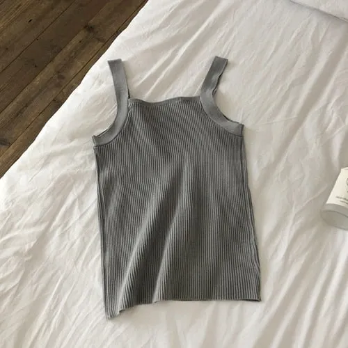 Camis Women Summer Knit Camisoles Tanks Top Korean Style Sexy Slim Womens Elegant Trendy Solid Khaki Sweet 6-colors Chic Ulzzang