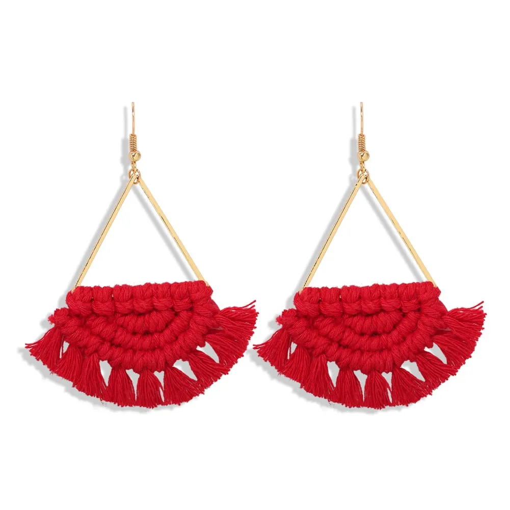 Dvacaman 2020 New Design Bohemian Leaf Shape Tassel Earrings For Women Fashion Weave Macrame Cotton Thread Earrings Drop Jewelry