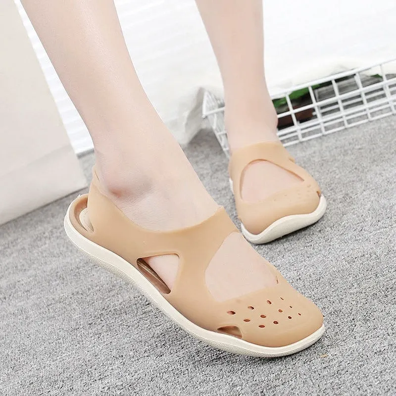 Comemore Women Jelly Sandals Comfortable Summer Soft Shoes Female Flat Pumps Plastic Female Waterproof Eva Garden Shoe Pink 2021
