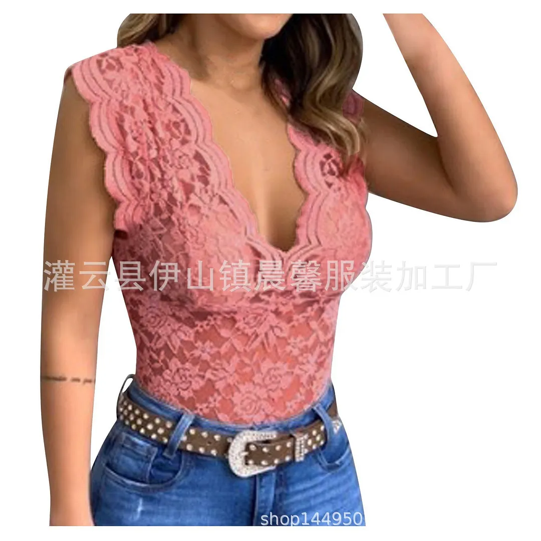 Churchf 2024Wish New Lace Lace T-Shirt T-Shirt Blouse Rose Straight Close Sexy Pajamas