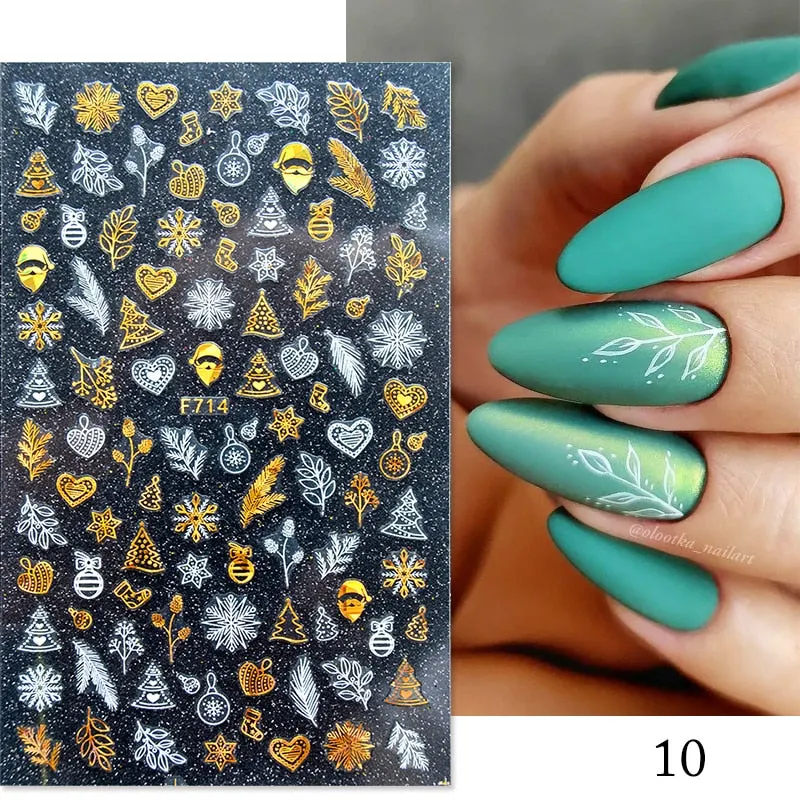 3D Christmas Nail Art Decoration Stickers Sparkly Gold White Colorful  Glitter Geometry Snowflake Winter Slider Nail Foils-Nail Inspo