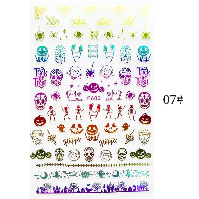 1pcs Halloween Pumpkin Skull Design 3D Nail Stickers Geometry Christmas Snowflake Winter Slider Nail Foils Manicures Decoration
