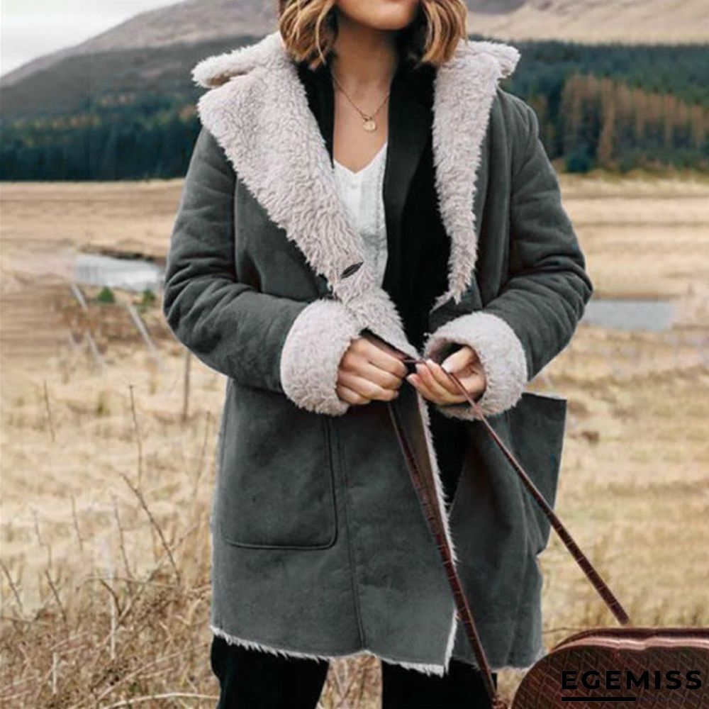 Lapel Solid Furry Long Sleeves Outerwear | EGEMISS