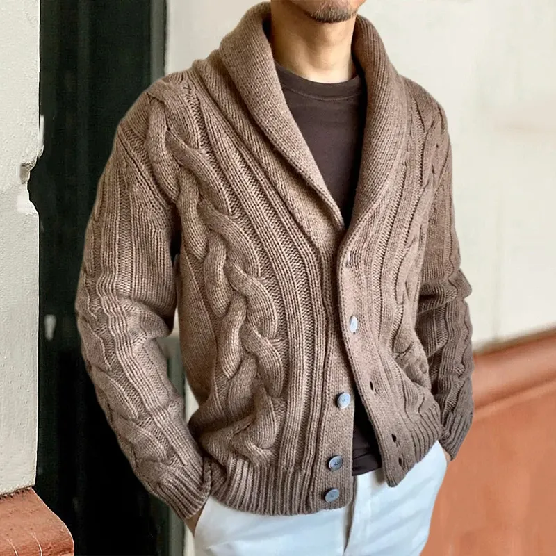 Man's Vintage Button Lapel Casual Cozy Sweater