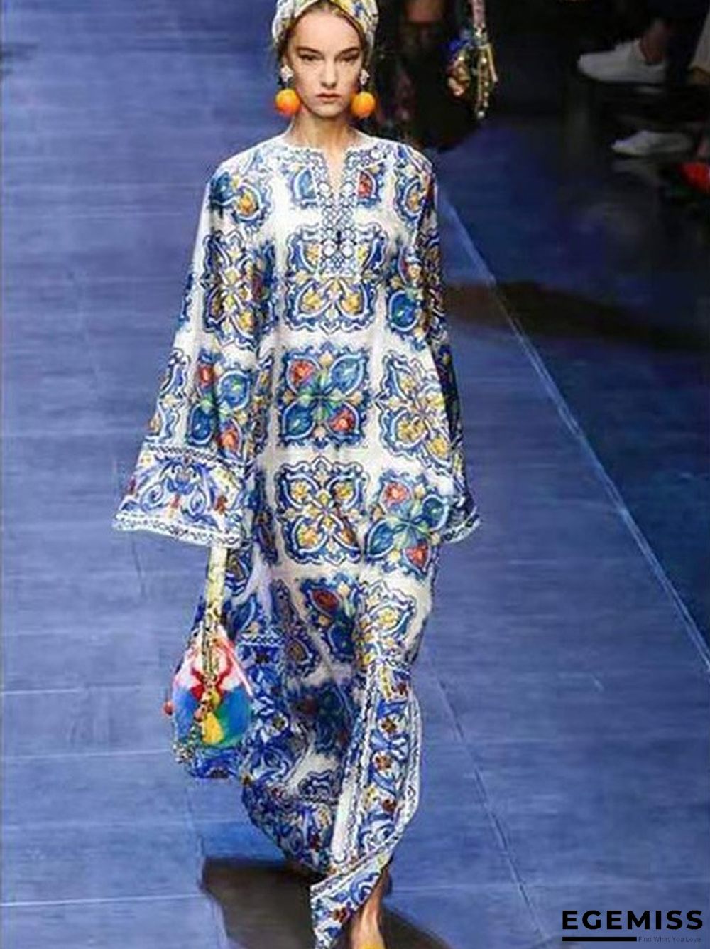 Bohemian Beach Skirt Blue and White Porcelain Evening Dress Printed Dress | EGEMISS