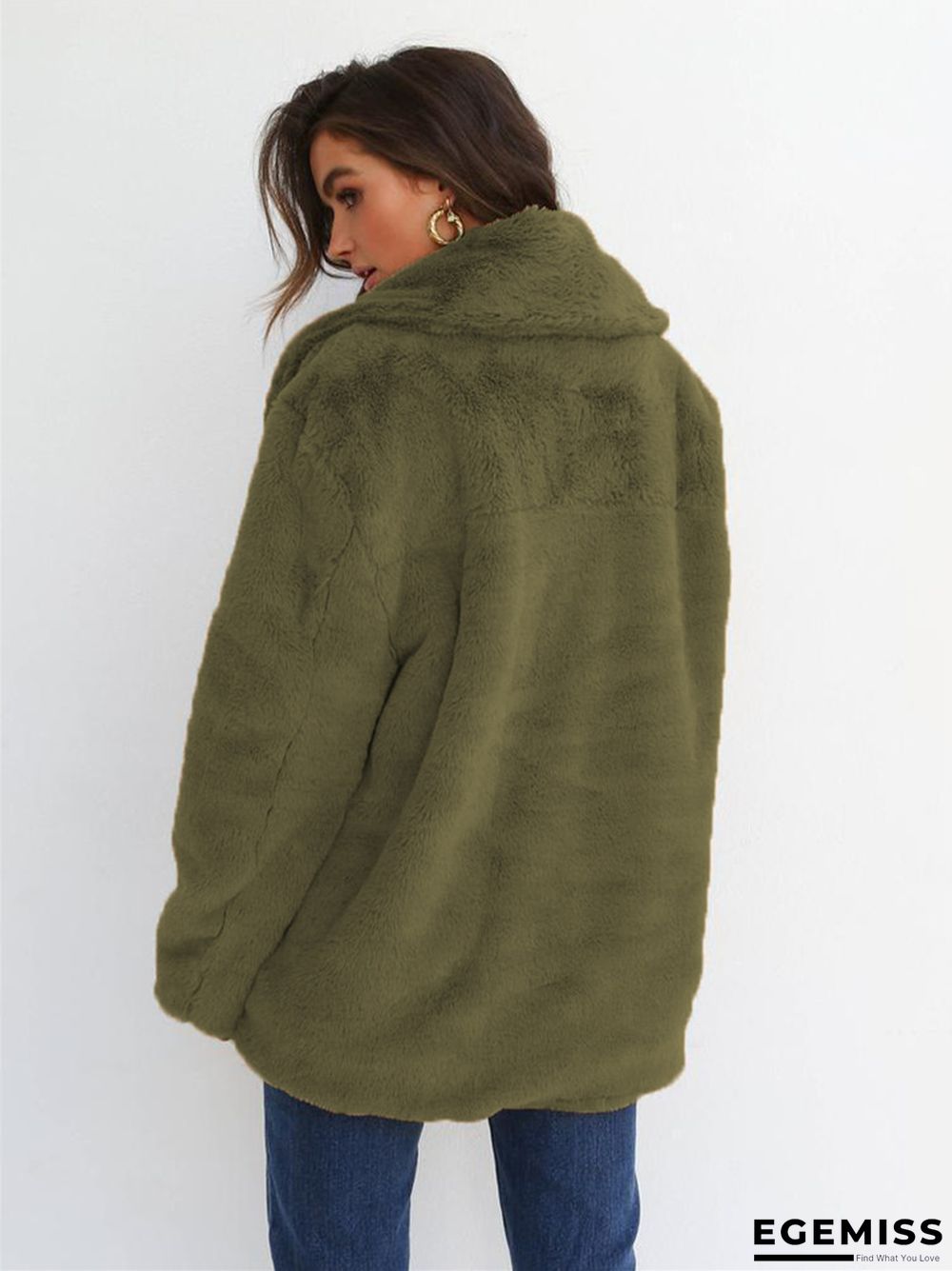 Fashion Solid Color Sexy Plush Lapel Coat | EGEMISS